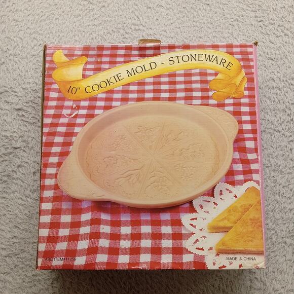 Vintage Stoneware Cookie Mold 10" Flowers And Lace - Picture 2 of 6